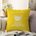 Sarı Zeminde Baykuş Özel Tasarımlı Bebek Odası Raşel Kadife Yastık Kırlent Kılıfı Realhomes