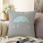 Gri Zeminde Şemsiye ve Sevimli Ayıcıklar Motifli Bebek Odası Raşel Kadife Yastık Kılıfı Realhomes