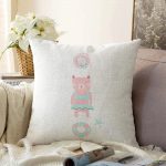 Beyaz Zeminde Deniz ve Ayıcık Desenli Bebek Odası Raşel Kadife Yastık Kırlent Kılıfı Realhomes