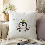 Uçan Sevimli Penguen Tasarımlı Bebek Odası Raşel Kadife Yastık Kırlent Kılıfı Realhomes