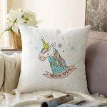 Beyaz Zeminde Unicorn Motifli Bebek Odası Raşel Kadife Yastık Kırlent Kılıfı Realhomes