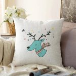 - Sonil-K-4432-Gorsel1 - Realhomes Beyaz Zeminde Mavi Geyik Çizimli Bebek Odası Raşel Kadife Yastık Kırlent Kılıfı Realhomes