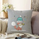 - Sonil-K-4437-Gorsel1 - Realhomes Gri Zeminde Sevimli Tilki Desenli Bebek Odası Raşel Kadife Yastık Kırlent Kılıfı Realhomes