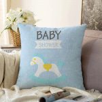 Mavi Zeminde Bebek Arabası Desenli Bebek Odası Raşel Kadife Yastık Kırlent Kılıfı Realhomes