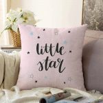 Pembe Zeminde Little Star Yıldız Tasarımlı Bebek Odası Raşel Kadife Yastık Kırlent Kılıfı Realhomes