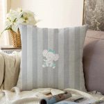 Gri Çizgili Fil Motifli Bebek Odası Raşel Kadife Yastık Kırlent Kılıfı Realhomes