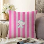Pembe Çizgili Fil Motifli Bebek Odası Raşel Kadife Yastık Kırlent Kılıfı Realhomes