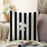 Siyah Beyaz Çizgili Fil Motifli Bebek Odası Raşel Kadife Yastık Kırlent Kılıfı Realhomes