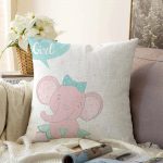 - Sonil-K-4530-Gorsel1 - Realhomes  Beyaz Zeminli I'm a Girl Tasarımlı Sevimli Fil Bebek Odası Raşel Kadife Yastık Kırlent Kılıfı Realhomes