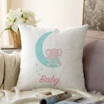 - Sonil-K-4535-Gorsel1 - Realhomes  Beyaz Zeminde Aydaki Fil Desenli Bebek Odası Raşel Kadife Yastık Kırlent Kılıfı Realhomes