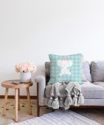 Yeşil Ekose Zeminli Fil Desenli Bebek Odası Raşel Kadife Yastık Kırlent Kılıfı Realhomes