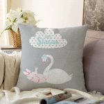 - Sonil-K-4563-Gorsel1 - Realhomes  Gri Zeminde Kuğu Motifli Özel Tasarım Bebek Odası Raşel Kadife Yastık Kırlent Kılıfı Realhomes