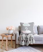 - Sonil-K-4563-Gorsel2 - Realhomes  Gri Zeminde Kuğu Motifli Özel Tasarım Bebek Odası Raşel Kadife Yastık Kırlent Kılıfı Realhomes