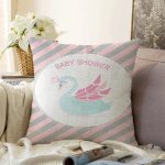 - Sonil-K-4572-Gorsel1 - Realhomes Pembe Gri Çizgili Kuğu Tasarımlı Çocuk Odası Raşel Kadife Yastık Kırlent Kılıfı Realhomes