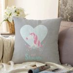 - Sonil-K-4574-Gorsel1 - Realhomes  Gri Zeminli Mavi Kalpli Unicorn Desenli Çocuk Odası Raşel Kadife Yastık Kırlent Kılıfı Realhomes