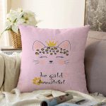 - Sonil-K-4822-Gorsel1 - Realhomes  Pembe Zeminde Be Wild & Beautiful Temalı Çocuk Odası Raşel Kadife Yastık Kırlent Kılıfı Realhomes