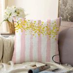 Pembe Beyaz Çizgili Sarı Puanlı Temalı Çocuk Odası Raşel Kadife Yastık Kırlent Kılıfı Realhomes