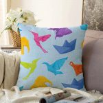 - Sonil-K-4832-Gorsel1 - Realhomes  Realhomes Mavi Zeminli Origami Sanatı Dijital Baskılı Modern Raşel Kadife Yastık Kılıfı Realhomes