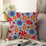 Realhomes Gri Zeminde Uğurböceği Dijital Baskılı Modern Raşel Kadife Yastık Kılıfı Realhomes