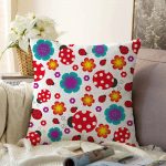 - Sonil-K-4839-Gorsel1 - Realhomes  Realhomes Beyaz Zeminde Uğurböceği Dijital Baskılı Modern Raşel Kadife Yastık Kılıfı Realhomes