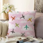 Realhomes Uçak Desenli Bulutlar Dijital Baskılı Modern Raşel Kadife Kırlent Kılıfı Realhomes