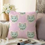 Realhomes Kedi Desenli Dijital Baskılı Modern Raşel Kadife Kırlent Kılıfı Realhomes