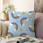 - Sonil-K-4899-Gorsel1 - Realhomes  Realhomes Mavi Zeminde Unicorn Gökkuşağı Dijital Baskılı Modern Raşel Kadife Kırlent Kılıfı Realhomes