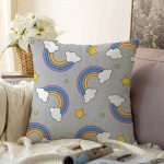 Realhomes Gri Zeminde Unicorn Gökkuşağı Dijital Baskılı Modern Raşel Kadife Kırlent Kılıfı Realhomes