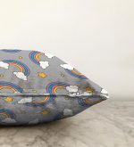 Realhomes Gri Zeminde Unicorn Gökkuşağı Dijital Baskılı Modern Raşel Kadife Kırlent Kılıfı Realhomes