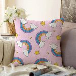 - Sonil-K-4902-Gorsel1 - Realhomes Realhomes Pembe Zeminde Unicorn Gökkuşağı Dijital Baskılı Modern Raşel Kadife Kırlent Kılıfı Realhomes