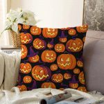 - Sonil-K-4904-Gorsel1 - Realhomes  Realhomes Siyah Zeminde Balkabağı Dijital Baskılı Modern Raşel Kadife Kırlent Kılıfı Realhomes