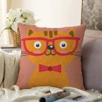 Realhomes Renkli Kedi Dijital Baskılı Modern Raşel Kadife Kırlent Kılıfı Realhomes