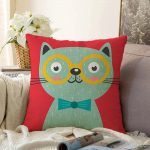 - Sonil-K-4915-Gorsel1 - Realhomes  Realhomes Renkli Kedi Dijital Baskılı Modern Raşel Kadife Kırlent Kılıfı Realhomes