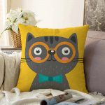 Realhomes Renkli Kedi Dijital Baskılı Modern Raşel Kadife Kırlent Kılıfı Realhomes