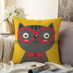 Realhomes Renkli Kedi Dijital Baskılı Modern Raşel Kadife Kırlent Kılıfı Realhomes