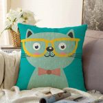 Realhomes Renkli Kedi Dijital Baskılı Modern Raşel Kadife Kırlent Kılıfı Realhomes