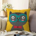 Realhomes Renkli Kedi Dijital Baskılı Modern Raşel Kadife Kırlent Kılıfı Realhomes