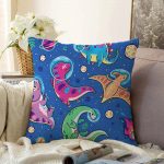 Realhomes Sevimli Dinazorlar Dijital Baskılı Modern Raşel Kadife Yastık Kılıfı Realhomes
