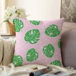 - Sonil-K-4950-Gorsel1 - Realhomes  Realhomes Pembe Zeminde Yapraklar Dijital Baskılı Modern Raşel Kadife Yastık Kılıfı Realhomes
