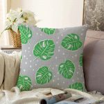 - Sonil-K-4951-Gorsel1 - Realhomes  Realhomes Gri Zeminde Yapraklar Dijital Baskılı Modern Raşel Kadife Yastık Kılıfı Realhomes