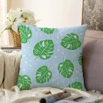 - Sonil-K-4952-Gorsel1 - Realhomes  Realhomes Mavi Zeminde Yapraklar Dijital Baskılı Modern Raşel Kadife Yastık Kılıfı Realhomes