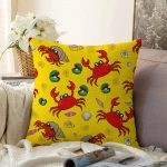 Realhomes Sevimli Yengeç Desenli Dijital Baskılı Modern Raşel Kadife Kırlent Kılıfı Realhomes