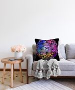 - Sonil-K-5009siyah-Gorsel2 - Realhomes  Realhomes Siyah Zeminde Renkli Üçüncü Göz Motifli Raşel Kadife Kırlent Kılıfı Realhomes