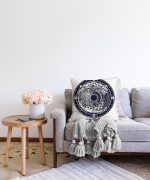 - Sonil-K-5017-Gorsel2 - Realhomes  Beyaz Zeminde Lacivert Pusula Motifli Raşel Kadife Kırlent Kılıfı Realhomes