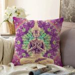 - Sonil-K-5028-Gorsel1 - Realhomes  Beyaz Zeminde Renkli Uzak Doğu Denge İkonlu Dijital Baskılı Raşel Kadife Yastık Kırlent Kılıfı Realhomes