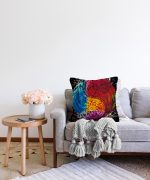 Siyah Zeminde Renkli Uzak Doğu Denge İkonlu Dijital Baskılı Raşel Kadife Yastık Kırlent Kılıfı Realhomes