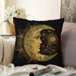 Realhomes Özel Tasarım Gold Ay Desenli Saat Raşel Kadife Kırlent Kılıfı Realhomes