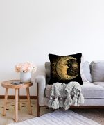 Realhomes Özel Tasarım Gold Ay Desenli Saat Raşel Kadife Kırlent Kılıfı Realhomes