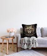 - Sonil-K-5048-Gorsel2 - Realhomes  Siyah Zeminde Gümüş Kuru Kafa Motifli Raşel Kadife Kırlent Kılıfı Realhomes