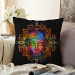 Siyah Zeminde Neon Buda Dekoratif Raşel Kadife Kırlent Kılıfı Realhomes